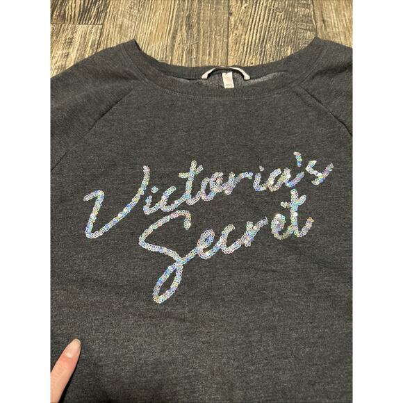 VICTORIAS SECRET Bling Logo Crewneck Sweatshirt Joggers Lounge Set Small Plaid - Picture 3 of 9